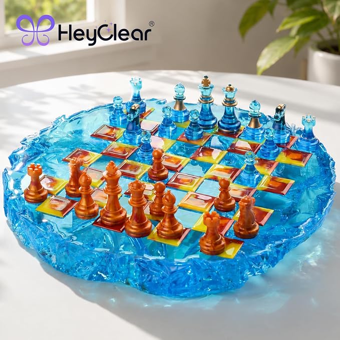 HeyClear Chess Set Resin Molds, Chess Board Silicone Molds & 16PCS 3D Full Size Chess Checkers, Chess Molds for DIY Chess Board Game