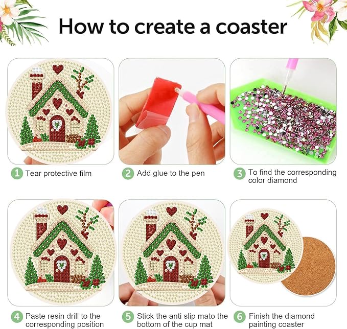 mrpwnle 8 Pcs Diamond Art Coasters Kit Christmas Diamond Painting Coasters