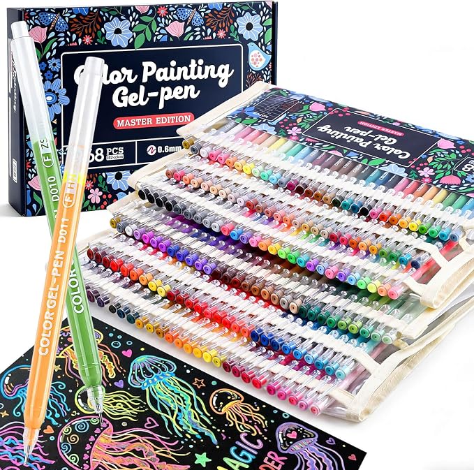 168Pcs Colored Gel Pens, 162 Colors 0.6mm Fine Point Gel Pens Colored Set for Adult Coloring Books, Journal Pen Markers for Coloring, Journaling Supplies, Writing Drawing Note Taking Office Home