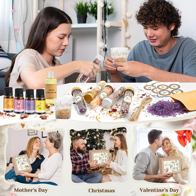 JUYRLE Bath Salts Making Kit- 31PCS DIY Bath Salts Making Kit, Make Your Own Sea Bath Salt, Relaxation Gifts for Women, Lavender, Rose, Body Care Spa Set, Organic Salt Scrubs Gifts for Women & Men
