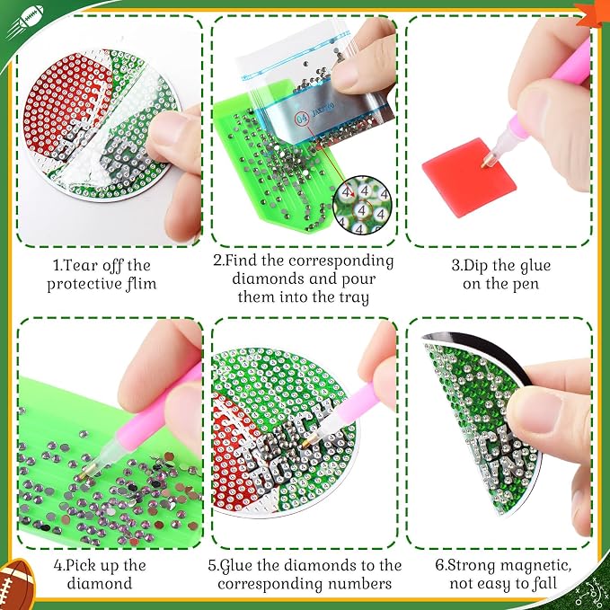 Zonon 12 Pcs Football Diamond Art Magnets Kit, DIY Crystal Fridge Decor | Sports Theme Diamond Painting for Adults, 5D Crystal Craft for Refrigerator Decoration, DIY Activity with Magnetic Stickers
