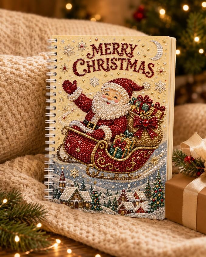100 Pages DIY Christmas Pearl Diamond Art Painting Notebook,Style D