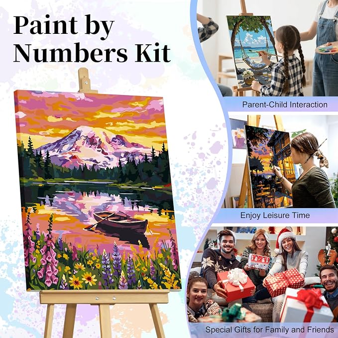 Paint by Numbers Kit for Adults, Mountain Lake Number Painting Canvas Kit | DIY Acrylic Painting Set for Beginners, Stress Relief Relaxing Craft, Home Wall Decor, Holiday Gift for Adults, 16x20 Inch