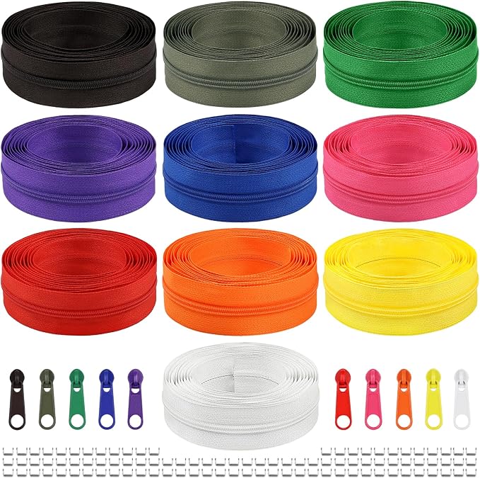 DOITEM 31 Yards 10 Pieces Sewing Zippers #3 Nylon Coil Zippers Assorted Zipper for Sewing with 40 Zipper Sliders for DIY Tailor Sewing Crafts Supplies, 10 Colors