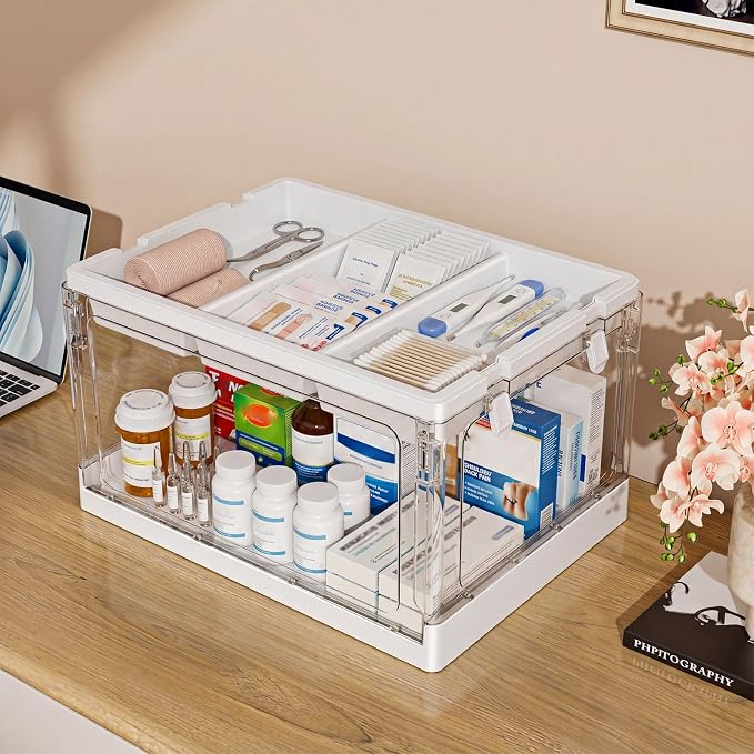 24QT 2Packs Clear Craft Organizers and Storage with Trays | Art Supply Organizer and Storage, Craft Storage Box with Lid for Beads, Markers, Coloring Books, Sewing, Playdoh and Tools