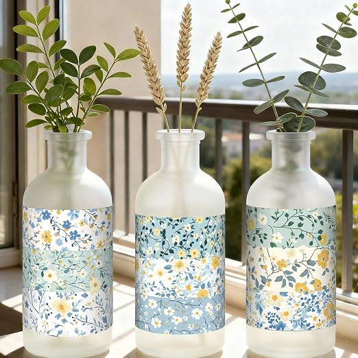 12 Rolls Floral Washi Tape Set,Blue,Wildflower | Watercolor Flowers Design for Scrapbook Journal DIY Craft School Supplies, 15 mm Vintage Decorative Masking Washi Tapes