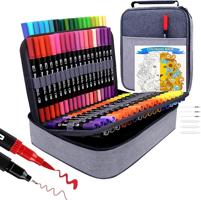 Markers for Adult Coloring Books No Bleeding, 72 Dual Tip Coloring Markers