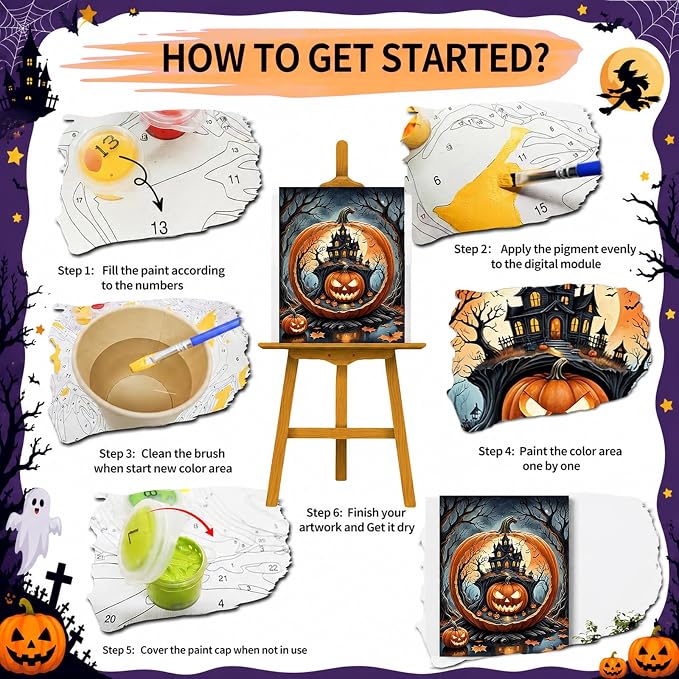 SUJINMEI Pumpkin Paint by Numbers Kit for Adults Without Frame 16X20 inch | Halloween House Adult Paint by Number Kits on Canvas, Pumpkin Paint by Numbers for Adults, Acrylic Paints for Home Wall Decor