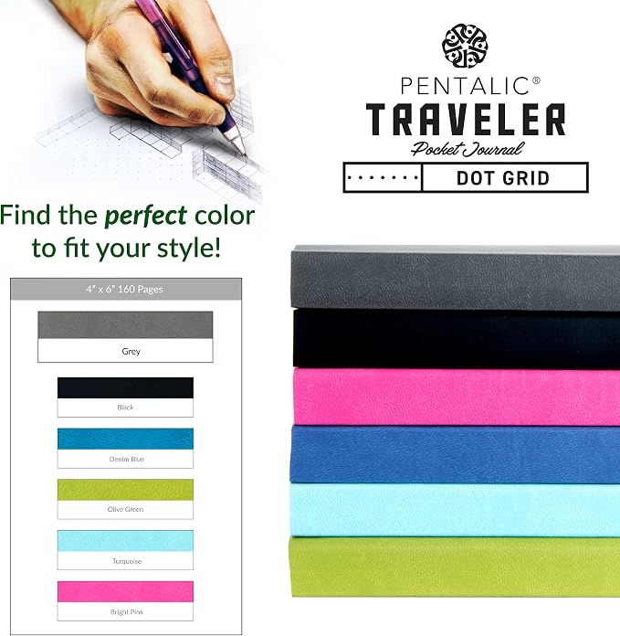 Pentalic 4 x 6" Pocket Dot Grid Traveler Journal, 160 Pages, Gray