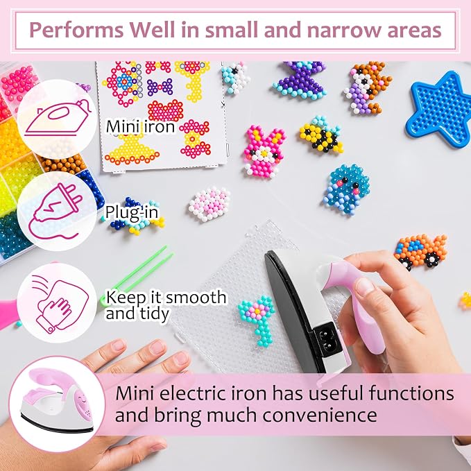 Honoson Mini Craft Iron with Charging Base Tiny,Light Pink,White