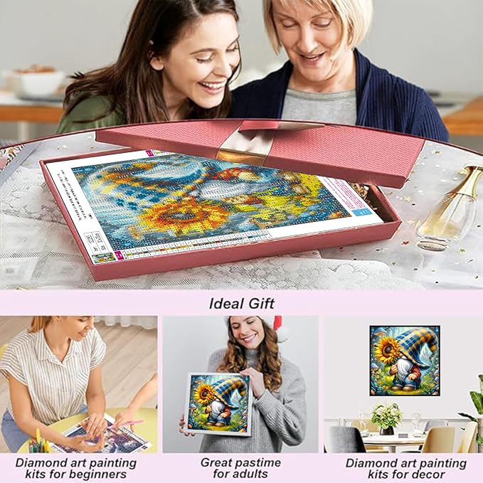 Diamond Art Kits for Adults, Flower Gnome Diamond Painting 12 x 12 Inch