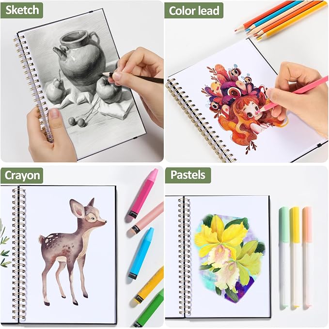 Forvencer 2 Pack Blank Spiral Notebook, 8"x 5.6"Hardcover Sketch Book | 100GSM Thick Paper,Art Sketchbook for Women&Adult, 100 pages/50 Sheets Drawing Book Journal for School Office Drawing, Pink