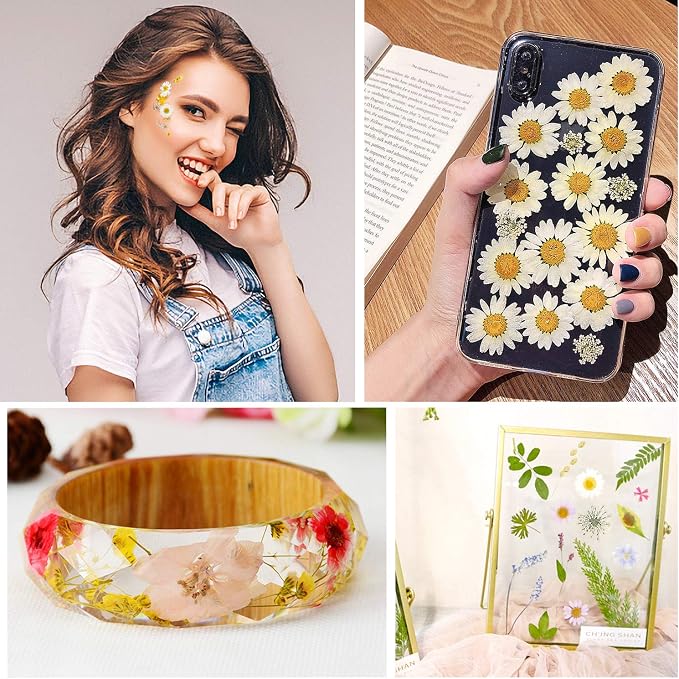Augshy White Dried Pressed Flowers,Real Natural Dried Flowers Colorful Pressed Flowers for Resin Mold Jewelry Art Craft DIY