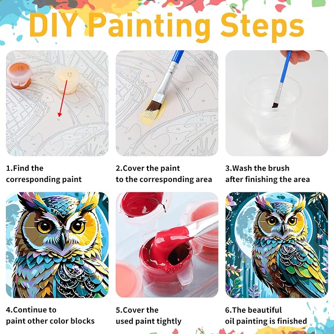 Owl Paint by Numbers Kit for Adults, 16x20 inch | DIY Painting Kits Crafts for Adults, Relieve Stress, Gift, Home Wall Decor