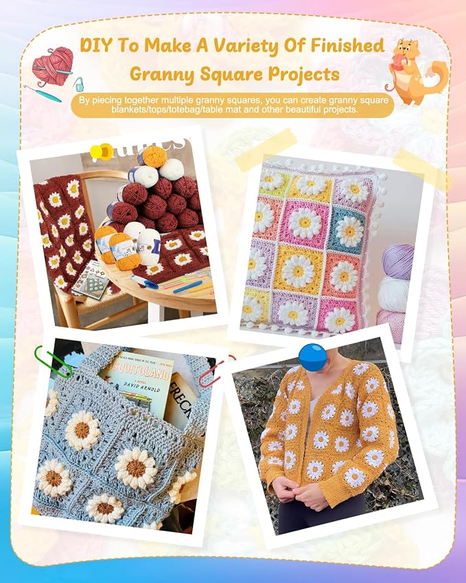 Coopay Crochet Kit for Beginners, Granny Square Crochet Blanket Kit, Red | Crochet Kit W/Video Tutorial & Digital Instructions, All Accessories Included, Easy Knitting to Create Granny Square Blanket