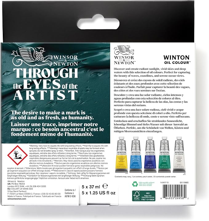 Winsor & Newton Winton Oil Color Paint Set, Seascape, 5 x 37ml Tubes | Artist pigments, Durable, Lightfast, Permanent, Uniform Consistency, Great Pigment Load