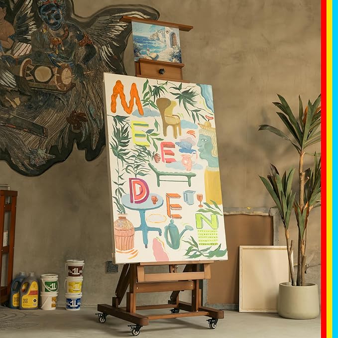 MEEDEN Extra-Large Art Painting Easel: Holds Canvas Up to 79" for Studio | Solid Beech Wood Artist Easel, Professional Heavy-Duty Easel for Adults, Movable H Frame Floor Easel for Painting, Walnut