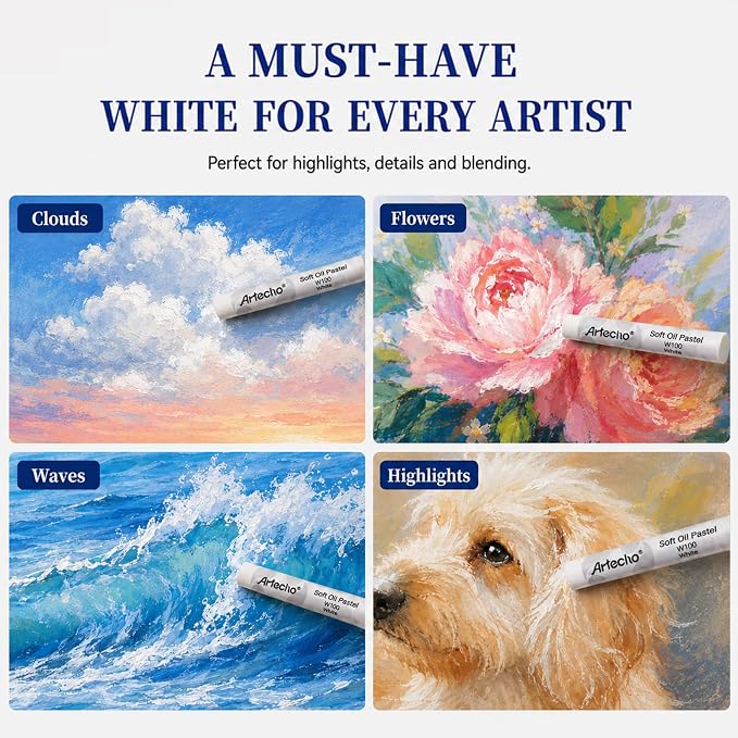 Artecho Extra Soft Oil Pastels 6 White Colors Artist Grade