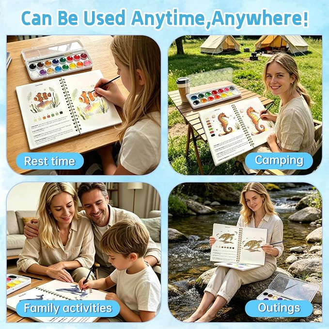 Watercolor Workbook, 16 Colors Watercolor Books Paint Set for Adults Teens