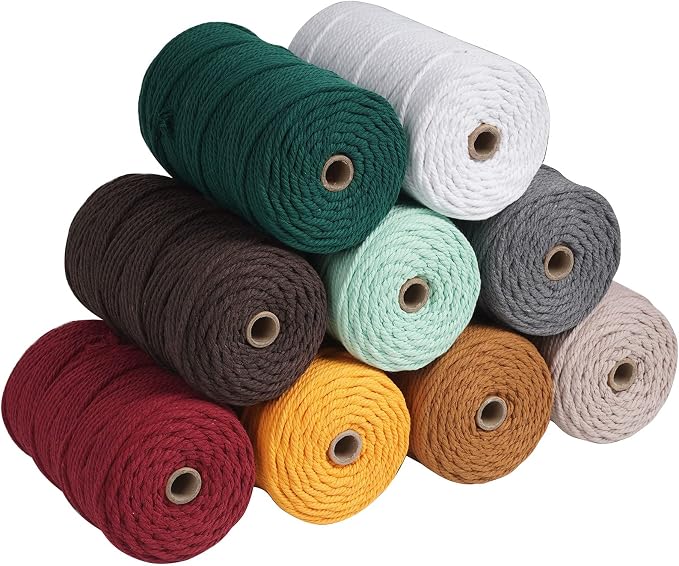 NOANTA Gray Macrame Cord 4mm x 220yards, Colored Cotton Rope Macrame Yarn | Macrame Rope Supplies, 3 Strand Twisted Cotton Yarn String, Cotton Cord for Wall Hanging, Plant Hangers, Crafts, Knitting