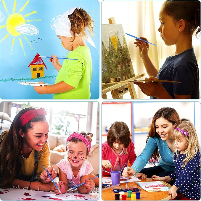 30 Pcs Round Paint Brushes, Small Brush Bulk for Miniature Detail Painting | Nylon Bristles Plastic Short Handle, Art Crafts School Projects, Flat Detail Painting, Crafts Face Painting
