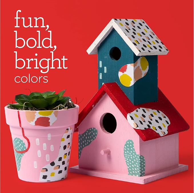 Apple Barrel Multi PROMOABMPO22, 21 Piece DIY Set Featuring 16 Surface Paints, 1 Mod Podge Outdoor Acrylic Sealer and 4 Foam Brushes, Large