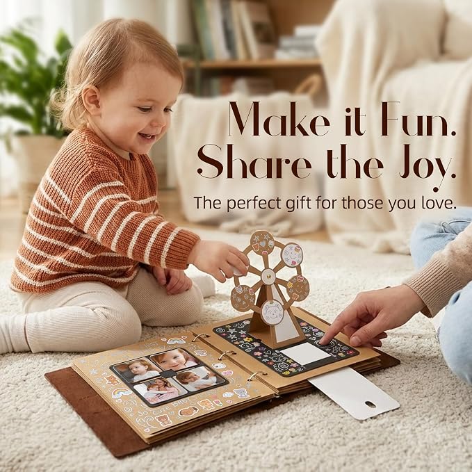 3D Interactive Scrapbook Album, Faux Leather - Dark Brown