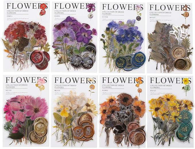 Knaid Pressed Flower Themed Stickers Set (320 Pieces) Dried Flowers Resin Stickers Decals Floral Botanical Journaling Stickers for Scrapbook Supplies Junk Journal Bullet Journal Planner Laptops