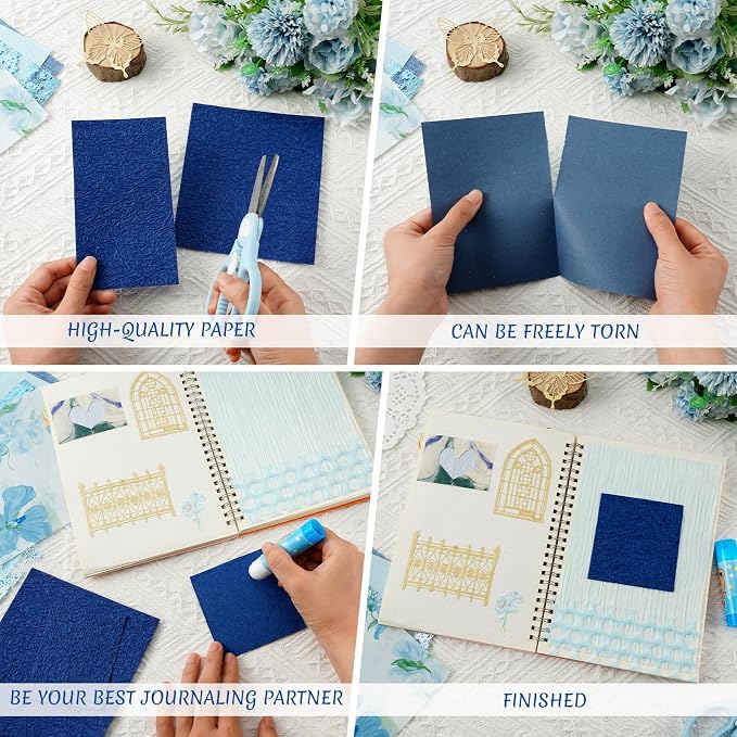 50 Sheets A5 Blue Multi Texture Junk Journal Scrapbook Decorative Paper