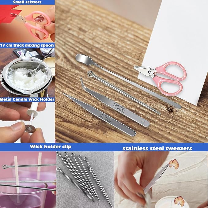 45PCS Candle Making Kit for Candle Drilling&Mold Punching,7.9" Extra Long Big Eye Needle Hand Twist Drill Bits Multi Sizes with Plastic Box,Candle Mold Punch Set with Hook Eye for Inserting Mold Wicks