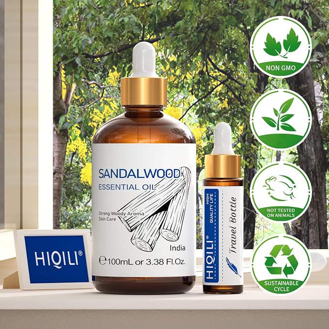 HIQILI Sandalwood Essential Oils for Perfume, Diffuser & Skin Care