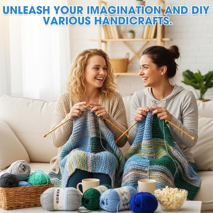 Buryeah Blue Series 8 Packs Crochet Yarn Knitting Bundle Beginner Acrylic Thread Fluffy Hand Tube Polyester Yarn Needles Bulky Kit Variety Pack 726 Yards for Weaving Crafts DIY Project Beginner