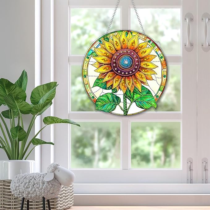 SKRYUIE Sunflower Hanging Pearl Diamond Art Kits for Adults Suncatcher A58
