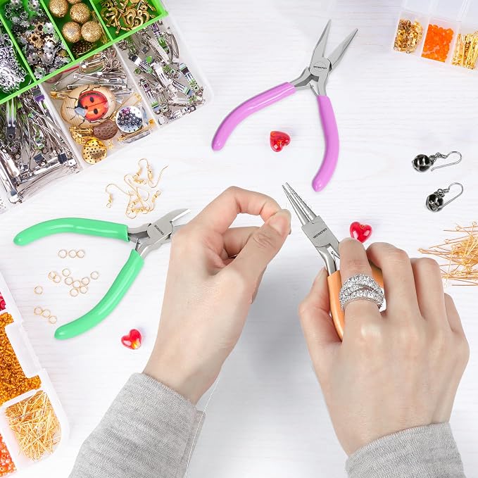 WORKPRO Jewelry Pliers Set, 3-Piece Mini Jewelry Tool Kit | Needle Nose Plier/Chain Nose Plier, Round Nose Pliers & Wire Cutter for Jewelry Making, Beading & Wire Wrapping