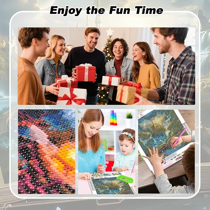 EIBEILI Waterfall Scenery Diamond Art Kits for Adults,Castle Diamond Painting Kits for Adults Beginner,5D DIY Full Round Drill Diamond Dots Paintings for Home Wall Decor Gift 14X14inch