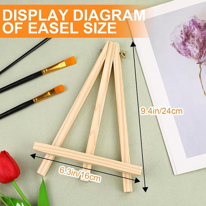 ESRICH 16 PCS 9 Inch Easel for Painting, Easel Stand for Painting Canvas | Wood Easel Stand for Sign,Tabletop Easels for Painting, Small Art Easel Canvas Stand Photo Display Holder for Kids Adults