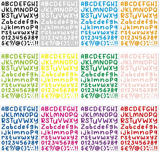 Vinyl Sticker Decals, 972 Alphabet Stickers 12 Sheets in 12 Colors, Waterproof Decals for Sign, Notebook, Classroom Decor, Door, Mailbox Numbers Labels DIY Crafts Art Making