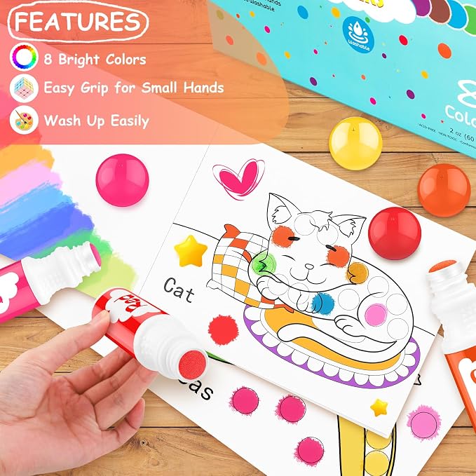 Dot Markers for Toddlers Kids, Bingo Daubers Washable Art Markers 8 Colors