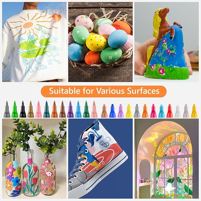 KEVIN&SASA CRAFTS 24 Colors Dual Tip Acrylic Paint Marker Pens Set