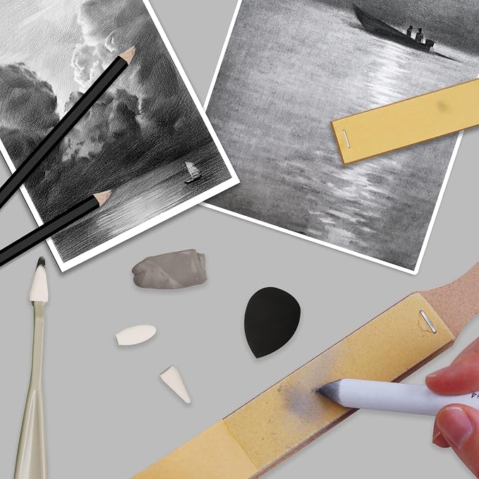 HIFORNY 38 PCS Sketch Drawing Tools - Blending Stumps and Tortillions Set Blending Tools with Art Sketch Wipe Scrapers,Rub Sponge,Kneaded Eraser and Sandpaper Sharpeners