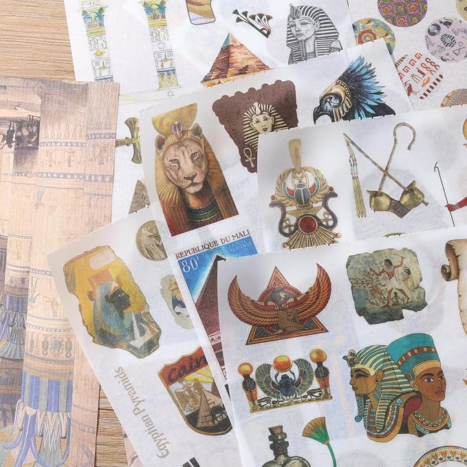 Ancient Ecypt Scrapbooking Stickers 400 Pre-Cut Washi Stickers & 20 Scrapbook Papers Vintage Mysterious Egyptian Aesthetic Sticker journaling Supplies