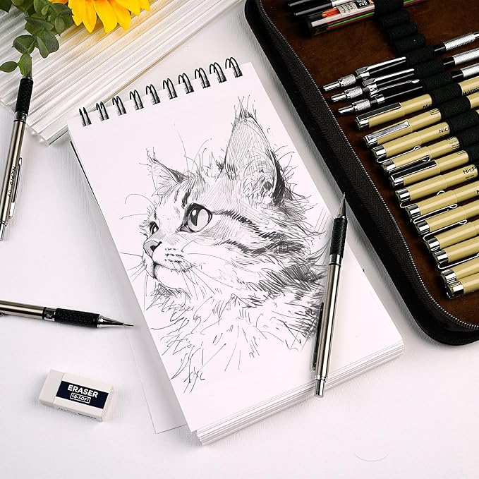 Nicpro 58PCS Art Drawing Supplies Kit, Leather Case, Art Supplies for Adult | Sketching Kit with 12 Micron Pen, 6 Art Mechanical Pencil Set 0.3-2mm, 100 Sheets Sketch Book, Best Gift for Artist Teen