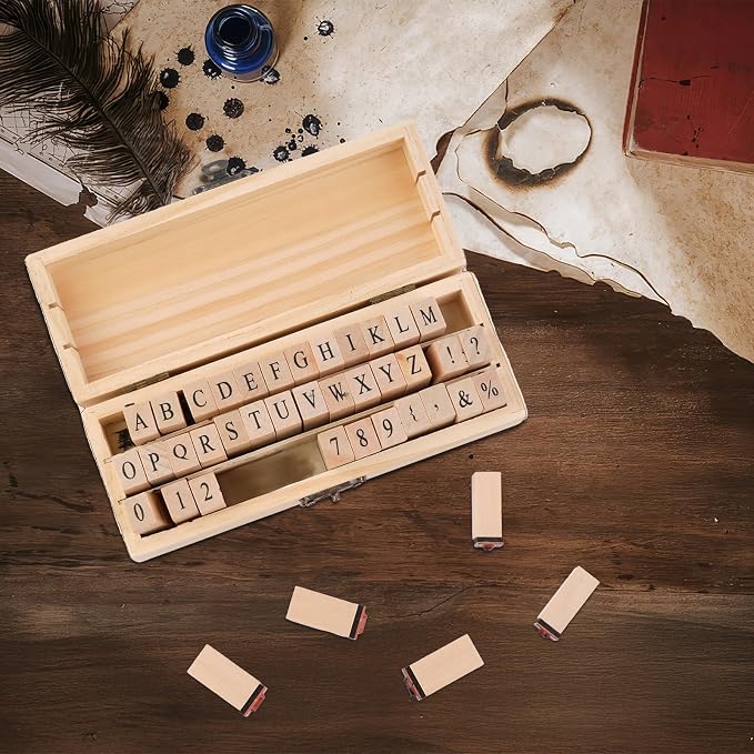 42 Pcs Letter Stamps, Rubber Alphabet Stamps for Scrapbooking | Small Wooden Scrapbooking Stamps Number and Symbol Stamp Set for DIY Crafts, Card Making, Scrapbook Supplies