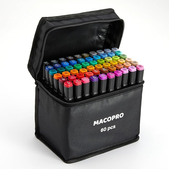 Alcohol Markers, 60 Colors Dual Brush Tip Permanent Art Markers, Coloring Marker, for Book Painting Card Making, Christmas gift for Adults (60)