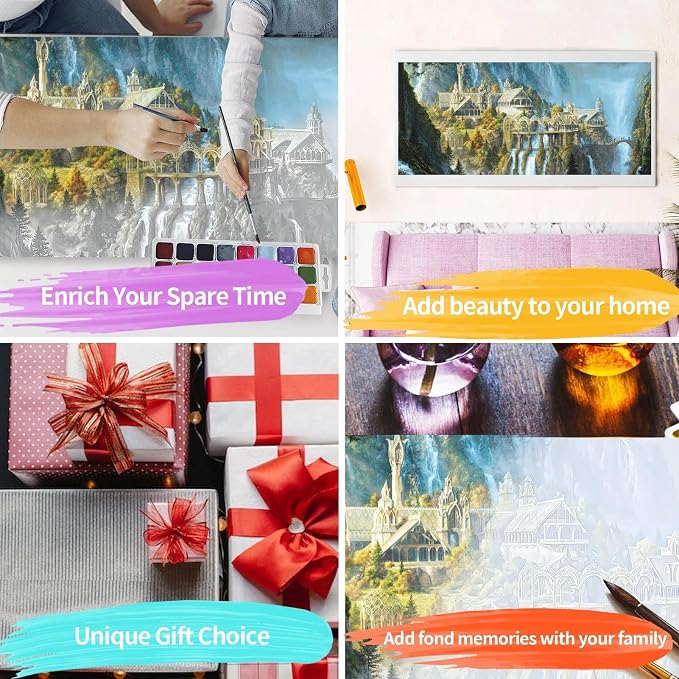 YALKIN Paint by Numbers Kit for Adults, Castle Large Adults'paint-by-Number Kits on Canvas, DIY Acrylic Oil Painting by Numbers Kits, Perfect for Home Decor, Gifts 28x16in
