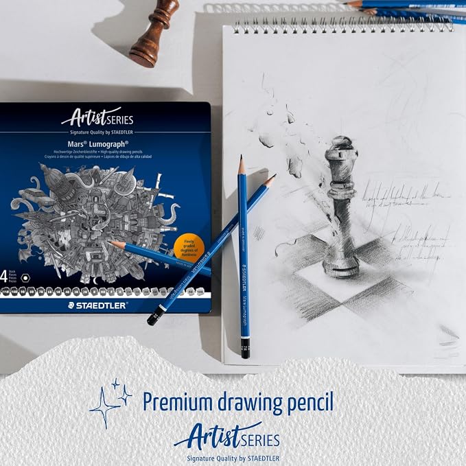 STAEDTLER Mars Lumograph Art Drawing Pencils (12-Pack) - Sustainable, Break-Resistant Graphite, Metal Case | Sustainable, Break-Resistant Graphite, Metal Case