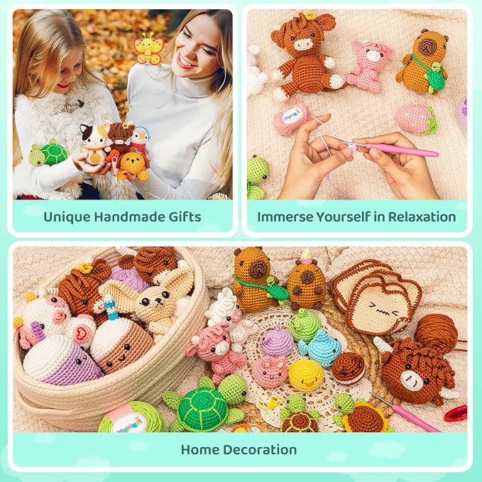 Mewaii Summer Duck Crochet Kit for Beginners, 40% Extra Yarn | Video Tutorial, Pre-Started Piece, Gift Box, Level 1 Starter Kit, Family Craft for Adults, Kids & Beginners