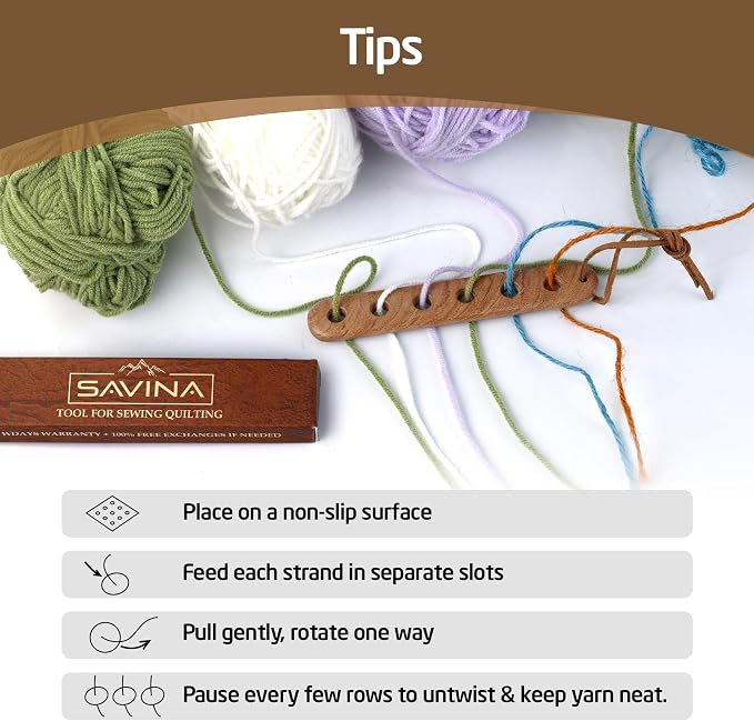 Savina Wooden Yarn Divider - Knitting Yarn Organizer, 6 Holes Yarn Splitter, Crochet Yarn Tender, Knitting On The Go - Makes Knitting & Crocheting with Multiple Colors Much Easier
