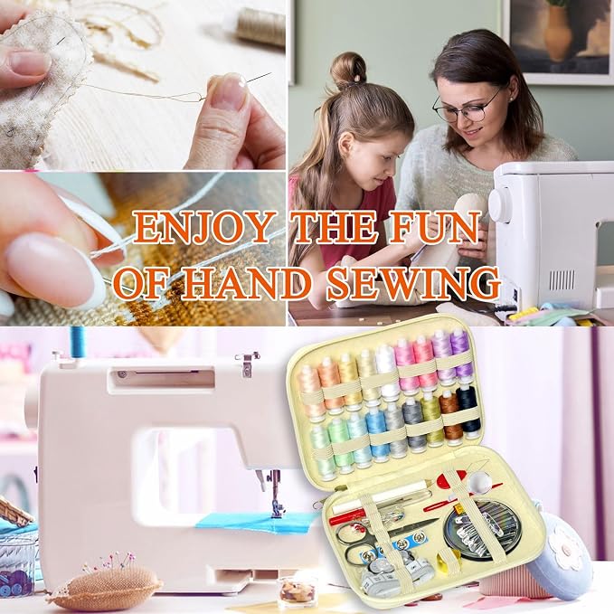 Sewing Kit with Case Portable Sewing Supplies for Home Traveler, Adults, Beginner, Emergency, Contains 18 Sewing Thread, Scissors, Needles, Measure etc,Off White