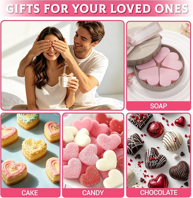 SJ Heart Soap Mold Set, 2-Pack 6-Cavity Silicone Soap Molds | For Soap Making, Candy, Jelly, Chocolate & Wax Melts, Food Grade Silicone, Easy Release, Reusable